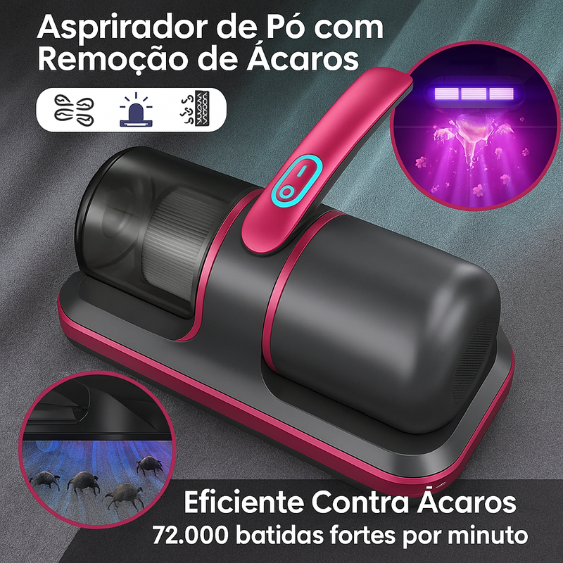Mini Aspirador Antiácaro com Luz UV | Portátil, Potente e Silencioso